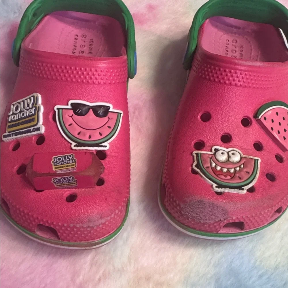 2/$10 CROCS sz 10 Kids Pink Watermelon Clogs